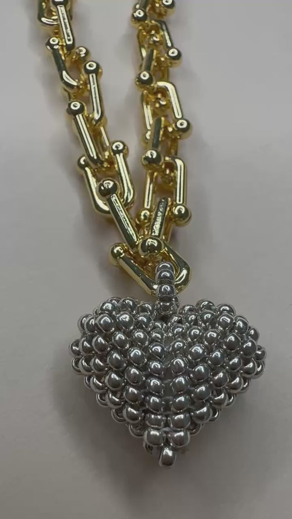 Collar en tendencia chunky Love con corazón en Miyuki 3D tejido a mano